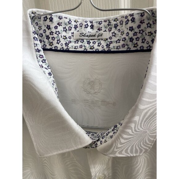 Bugatchi Uomo Shirt Men's Shaped Fit Long Sleeve Button Up White XXL Print Flip - Picture 2 of 12